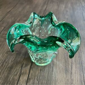 Murano Emerald Green Bullicante Vase